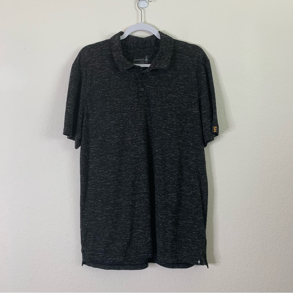 Smartwool Mens black hemp merino short sleeve polo shirt L